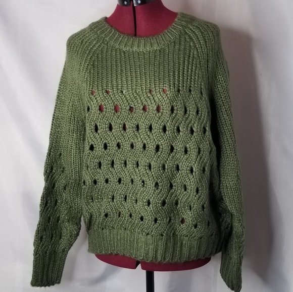 Olive Open Weave Sweater - Picture 3 of 7